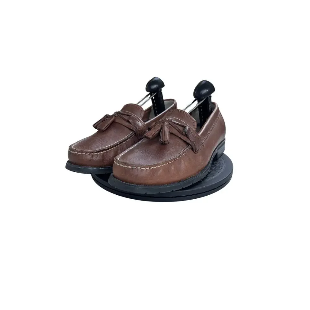Mens Bass Adams II Brown Leather Tasseled Loafers Size 9M Brown Black